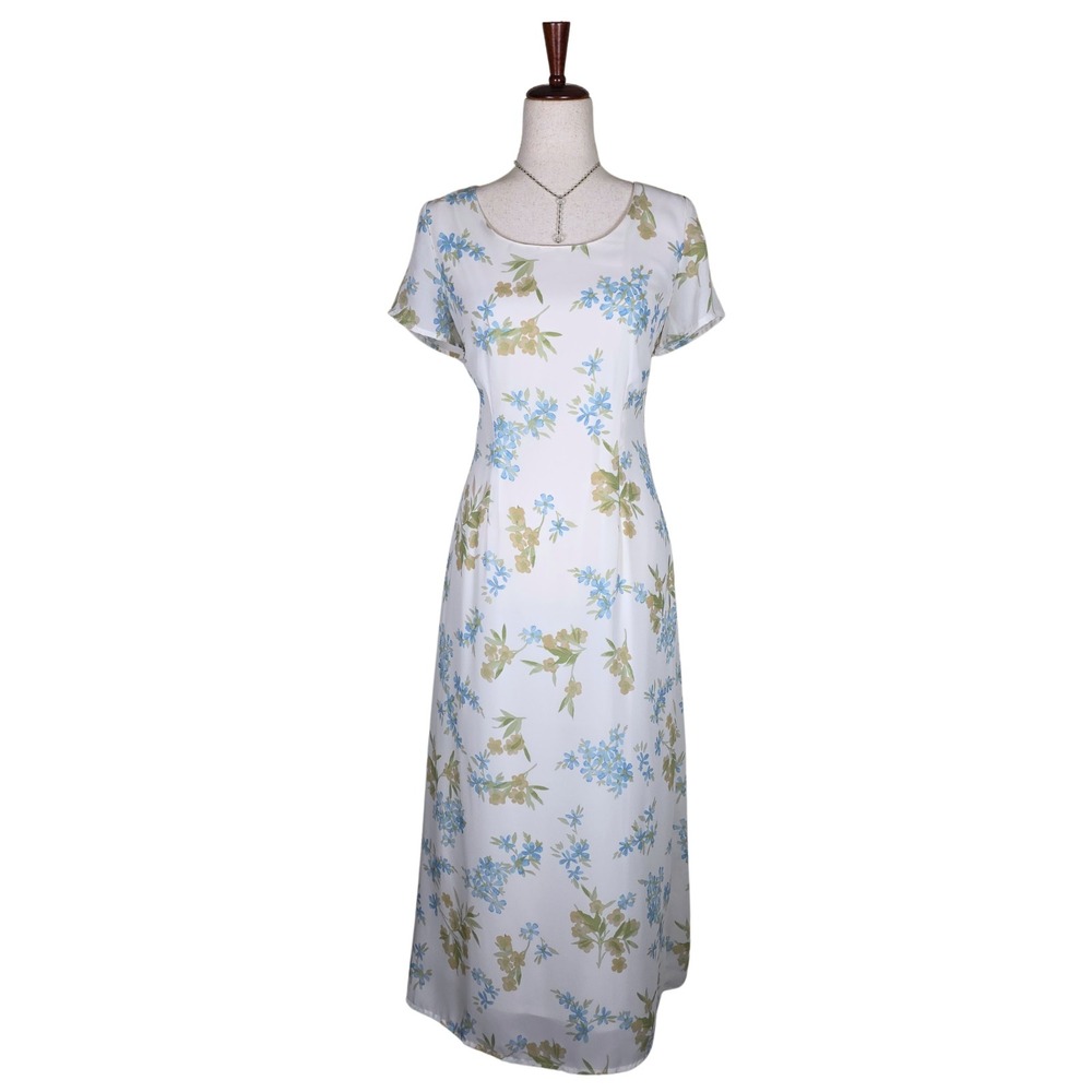 Vintage 90s Maxi Dress L‎ White Floral Fairy Cottagecore Romantic Modest Grunge